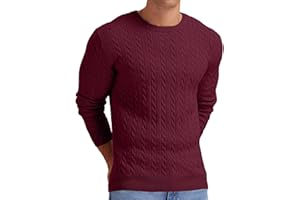 Askdeer Men's Cable Knit Pullover Sweater Classic Crewneck Sweater Soft Casual Sweaters with Ribbing Edge