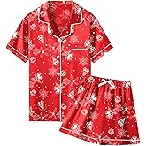 QZH. DUAO Girls & Women's Short Sleeve Satin Pajamas Set Silky 2Pcs Sleepwear, 3 Years - 2XL