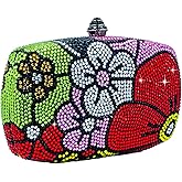 Boutique De FGG Mini Flower Clutch Purse for Women Formal, Crystal Evening Bag Wedding Clutches, Prom Rhinestone Clutch Bag