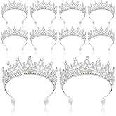 Wavyknot 10 Pieces Crown Tiara for Women Crystal Headband with Comb Princess Rhinestone Queen Crown Bridal Hair Accessories Jewelry for Women Prom Birthday Party Wedding Gifts(Silver)