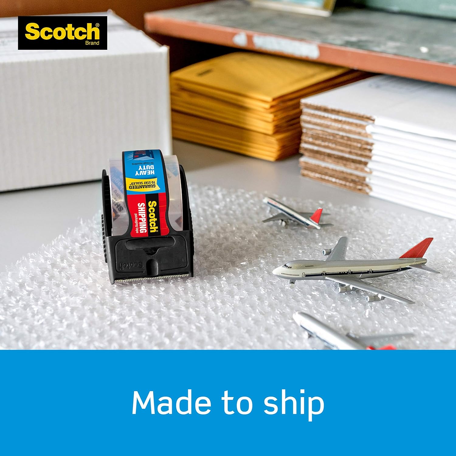 Scotch Heavy Duty Shipping Packaging Tape, 1 Roll with Dispenser, 1.88" x 22.2 Yards, 1.5" Core, Great for Packing, Shipping & Moving, Clear (142-BL) : Office Products