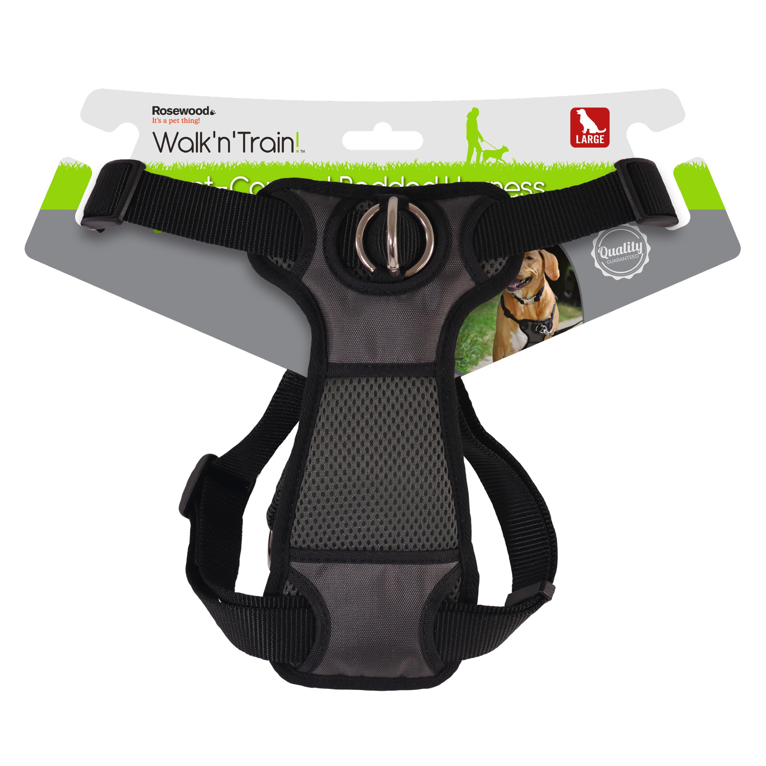Rosewood Front Connect Harness for Dogs – Large, No-Pull Design, Ideal for Training, Behaviour Control, and Leash Walking, Adjustable and Comfortable Fit for Large Dogs, Grey