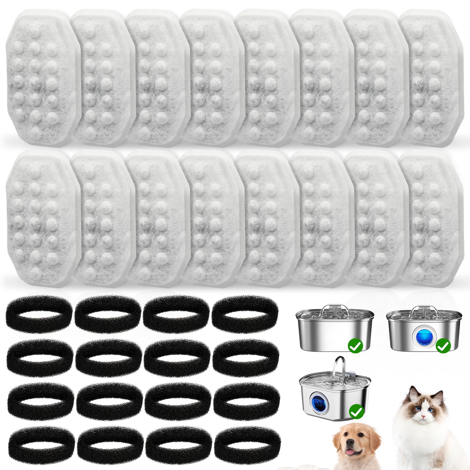 Photo 1 of 32 Pack Cat Water Fountain Replacement Filters & Pre-Filter Sponges for 108oz/3.2 Stainless Steel Pet Water Fountain