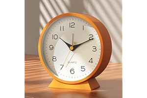 AYRELY® 11.5cm Analog Alarm Clock,Small Retro Desk Clock Battery Operated,Slient Metal Table Clock with Light for Living Room