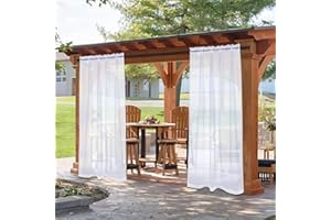 DEARTOWN Outdoor Sheer Curtains for Patio Waterproof, 4 Panels Rod Pocket Indoor/Outdoor Voile White Sheer Curtain for Pergola, Porch, Cabana and Gazebo，52 x 95 Inch