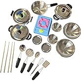 Miniature Toy 17-Piece Stainless Steel Pots and Pans Set , MAGIKON Pretend Play Kitchen Cooking Utensils Toy