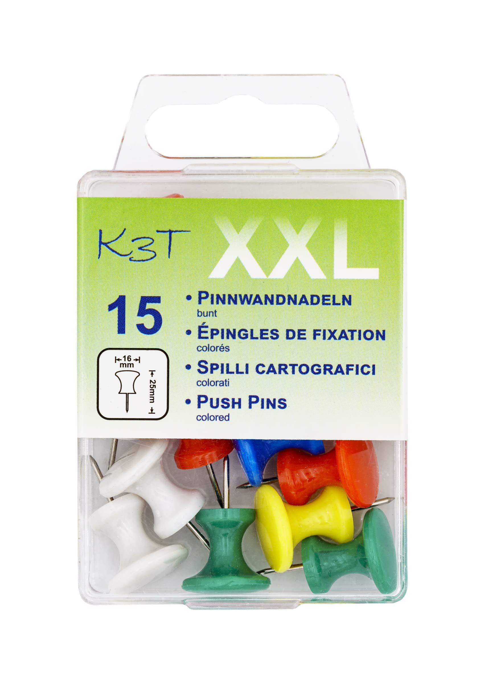 TSI K3T 48354 Push Board Pins XXL Colourful Pack of 15 48354 16 x 25 mm