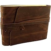 Rustic Genuine Leather Scrapbook Photo Album with Gift Box - Scrapbook Style Pages - Holds 100 4x6 or 5x7 Photos - Memory Book