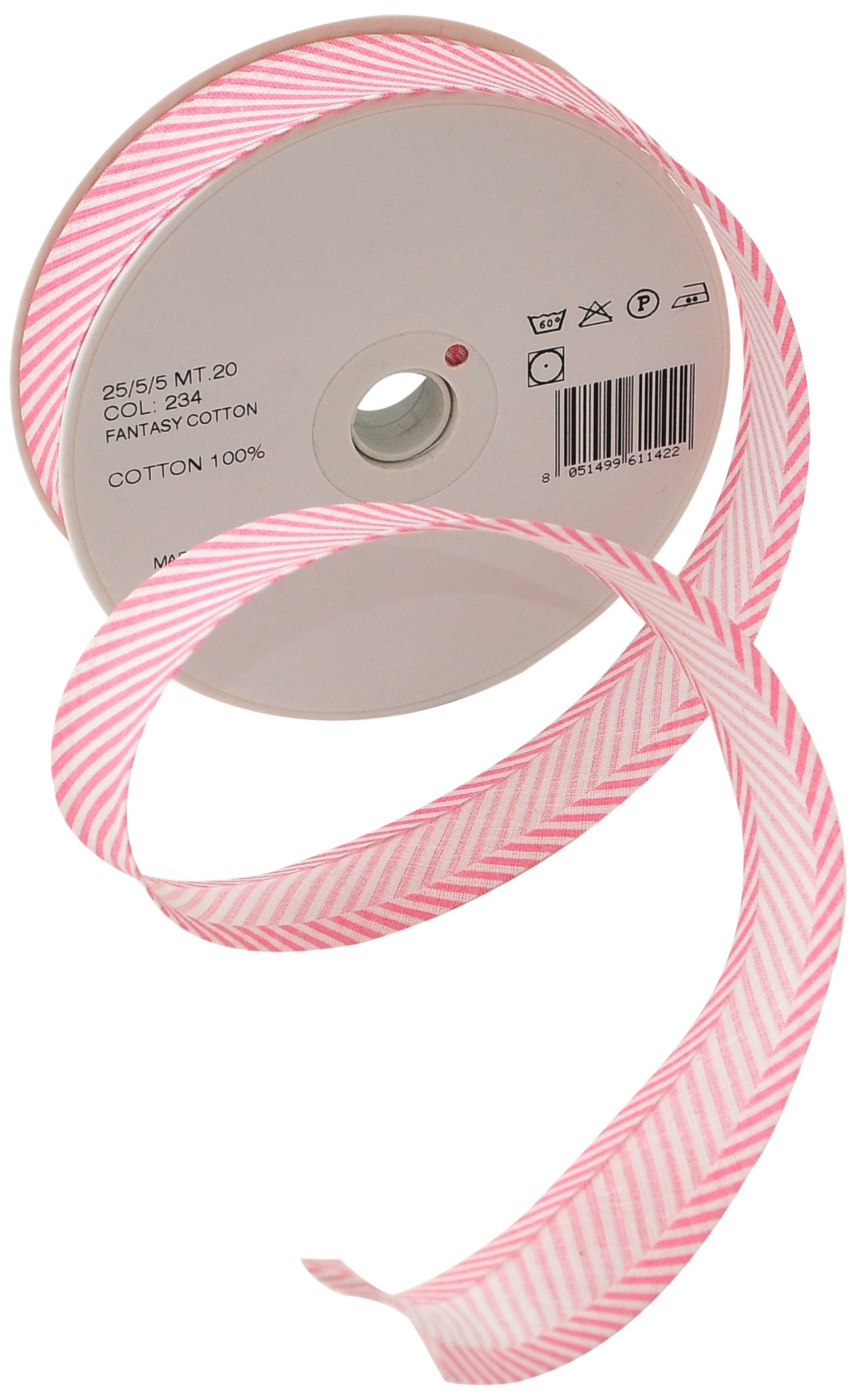 Inastri 25/5/ 5 mm Cotton Bias Binding in Pink Striped White 234