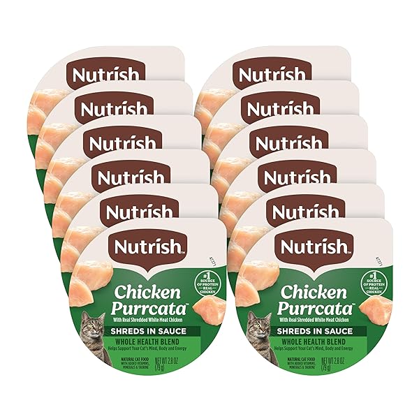 NUTRISH GRAIN FREE WET CAT FOOD CHICKEN PURRCATA WHOLE HEALTH BLEND WITH REAL SHREDDED WHITE MEAT CHICKEN IN SAUCE, 2.8 OZ. CUP (RACHAEL RAY) (PACK OF 12)
