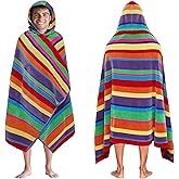 COTTON CRAFT Hooded Beach Towel – Oversized 35 x 70 Towel with Hood for Adults - Summer of Siam - 100% Cotton Velour Dobby Terry Towel - Soft Absorbent Quick Dry - Pool Bath Wrap – Multicolor Stripe