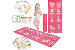 Garybank Kids Yoga Mat Set -Non-slip Exercise Mats with Fun Prints -12 Yoga Cards for Kids - Carrier Bag - Odor Free Non-Toxic, Cute Yoga Mat for Kids Girls Boys (60 X 24 X 0.2 Inch)