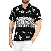 LA LEELA Men's Halloween Hawaiian Short Sleeve Button Up Beach Caribbean Shirt Fashion Pirate Cruise Shirts for Men