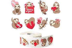 W1cwey 1000pcs Valentine’s Day Sloth Sticker Roll, 8 Designs Cute Animal Self-Adhesive Sticker for Kids Cartoon Sloth Love You Stickers Laptop Scrapbook Giftwrap Valentine’s Party Decor