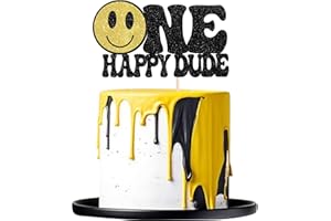 YCTHUNFISH 1 Pack One Happy Dude Cake Topper Happy Face Happy First Birthday Cake Pick One Cool Dude Smile Face Cake Decorations for 1st Year Birthday Themed Baby Shower Kids Birthday Party Supplies Black
