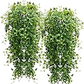 CLONG 2pcs Artificial Hanging Plants 32-in Fake Hanging Plant Fake Ivy Vine Outdoor UV Resistant Plastic Plants (Ivy)
