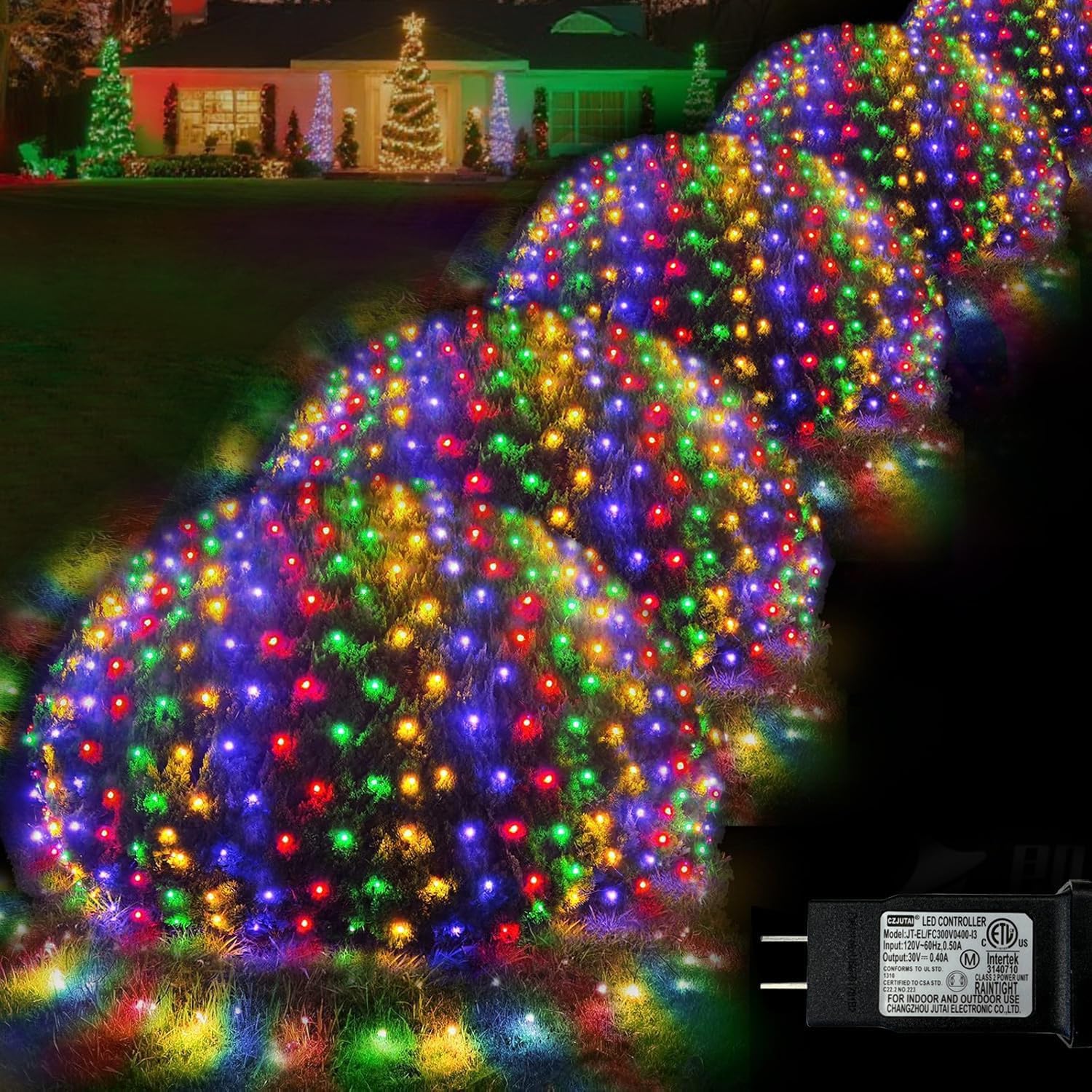 Photo 1 of Christmas Net Lights, 610 LED Large Outdoor Net Mesh Lights 34.5X 5ft, 8 Modes Waterproof Twinkle String Lights Connectable for Bushes Halloween Yard Decor, Colorful