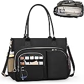 WGEAR Laptop Tote Bag for Women, 15.6-Inch Teacher Tote Bag with Compartments, Lightweight Nurse Work Bag with Detachable Strap, Black Shoulder Bags for Travel, College, Business Trip