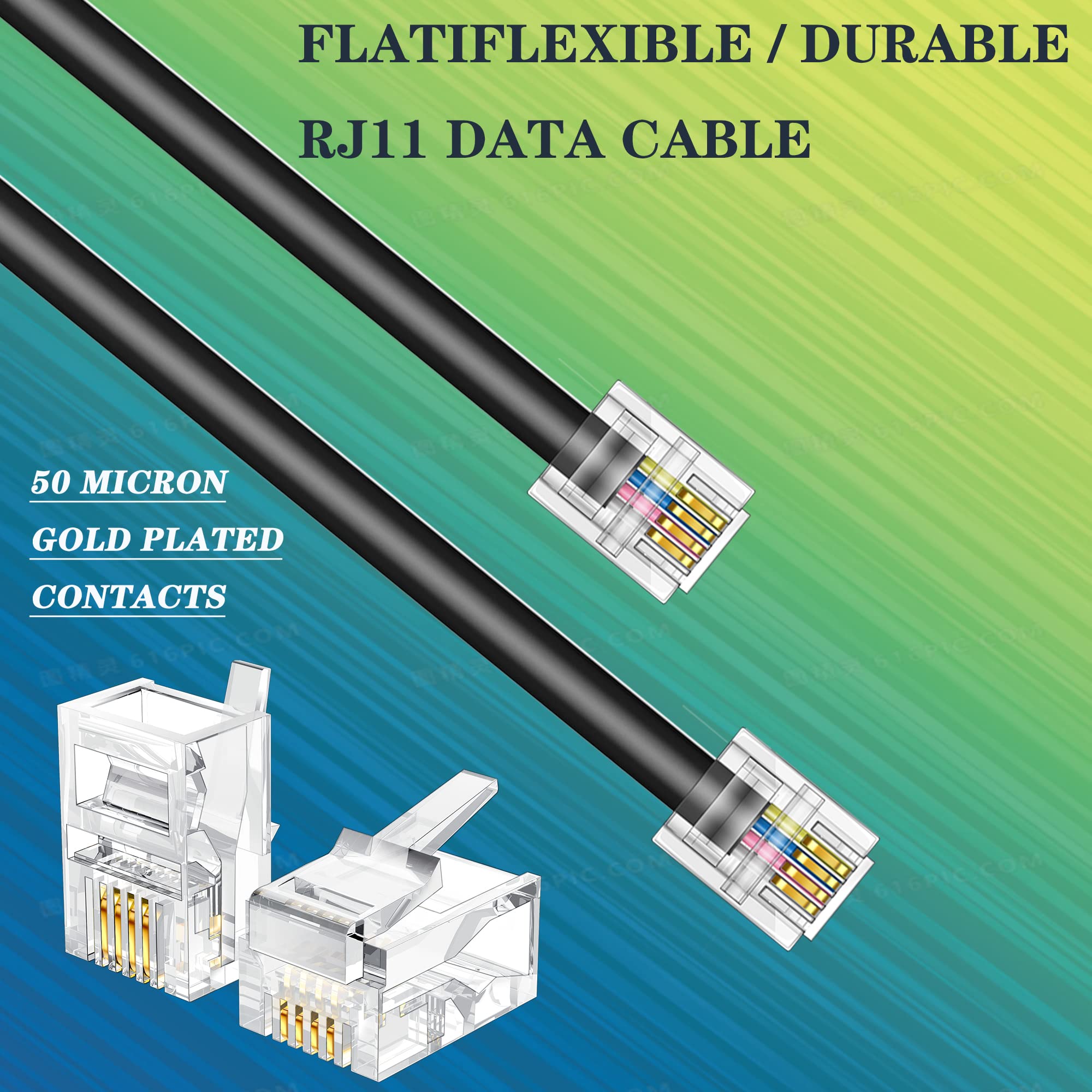Ubramac Telephone Extension Cord Phone Cable Line Wire, with Standard RJ11 Plug (50FT-Black)