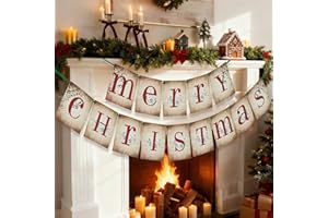 DRUVIAN Vintage Christmas Decorations – Nostalgic Merry Christmas Banner for Home Fireplace Mantle, Retro Holiday Décor for Festive Family Gatherings and Farmhouse Style