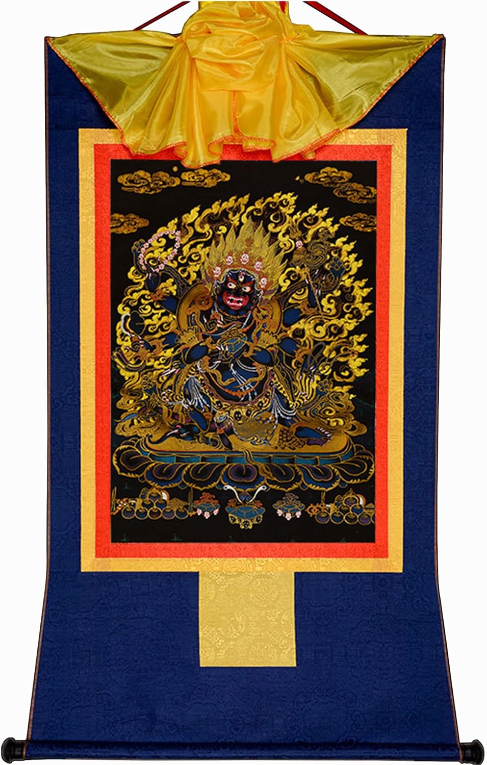 Paintings - Gandhanra Six Armed Mahakala,Protector Deity, Tibetan Thangka Painting Art,Buddhist Thangka Brocade,Buddha Tapestry with Scroll,Black Type