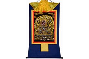 Gandhanra Tantric Tibetan Buddhist Thangka Wall Hanging,Dharmapala Mahakala Thangka,Hot Stamping Brocade Buddhist Tapestry fo