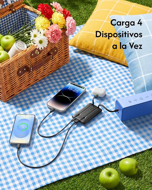 Bateria Externa de Carregamento Rápido 10000mAh Power Bank com Cabo