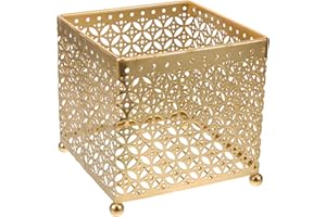 WHAMVOX Metal Coffee Pod Holder Organizer Basket, Gold Small Square Storage Bin for Kitchen Counter, Coffee