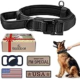OEBEESA Tactical Dog Collar Adjustable Military Collar: - Nylon K9 Collars with Handle and Heavy Duty Metal Buckle for Medium and Large Dogs with 3 Patches and Airtag Case Holder (L, Black)