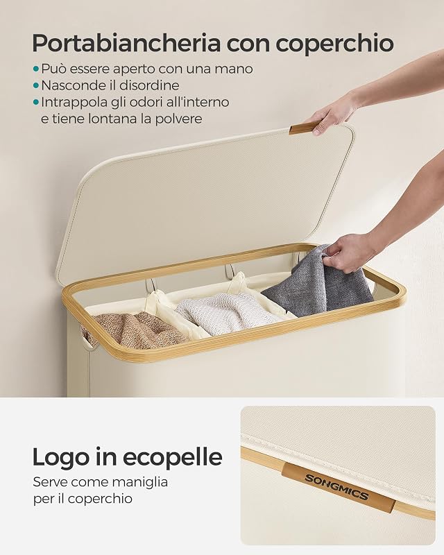 Cesto Portabiancheria con Coperchio, 150 L, Sacco Rimovibile