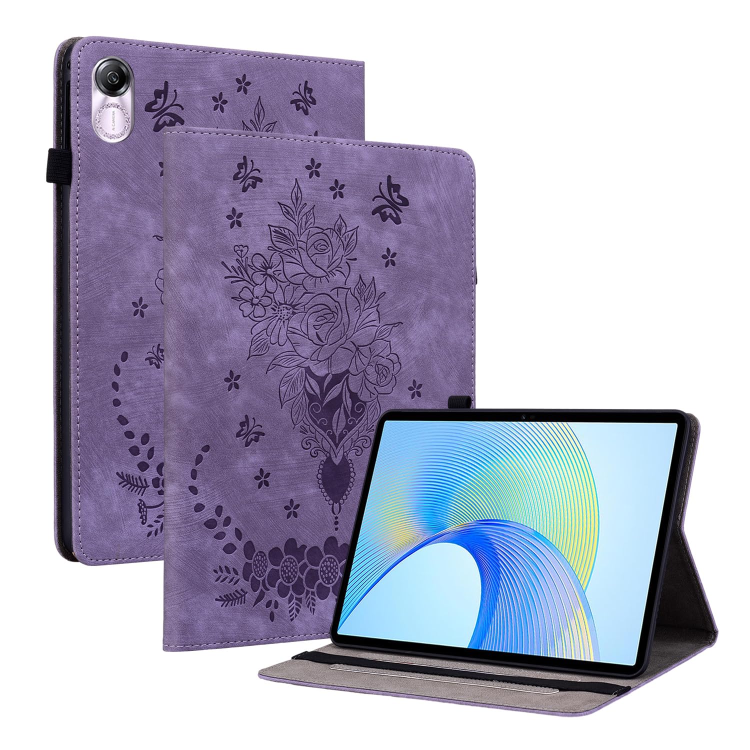 Unichthy Case for HONOR Pad X9 11.5 inch 2023 for Women with Pencil Holder Shockproof Sturdy Flower Embossed Stand Cover for HONOR Pad X9 2023 Tablet Purple