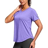 Womens Workout Tops V-Neck Short Sleeve UPF 50+ Sun Shirt Moisture Wicking Quick Dry Top for Gym, Running, Athletic