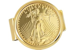 American Coin Treasures Gold Tone Coin Money Clip - Tribute To $20 1933 Saint Gaudens Double Eagle Gold Piece MoneyClip - Holder