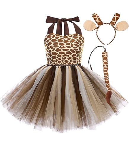 Girls Jungle Themed Dress Animal Tutu Dress Christmas Birthday Party Outfit 3pcs with Ears Headband Tail Accessories Baby Girl Giraffe 11-12 Years : Clothing, Shoes & Jewelry