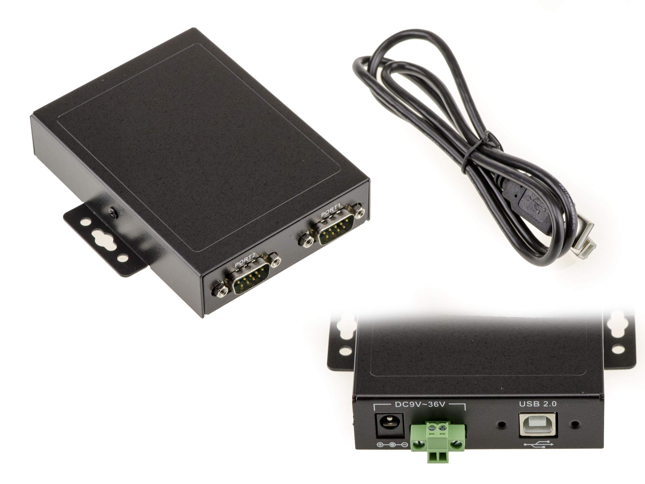 KALEA-INFORMATIQUE Industrial USB to 2 COM RS232 DB9 PORTS converter with rack-mountable metal case