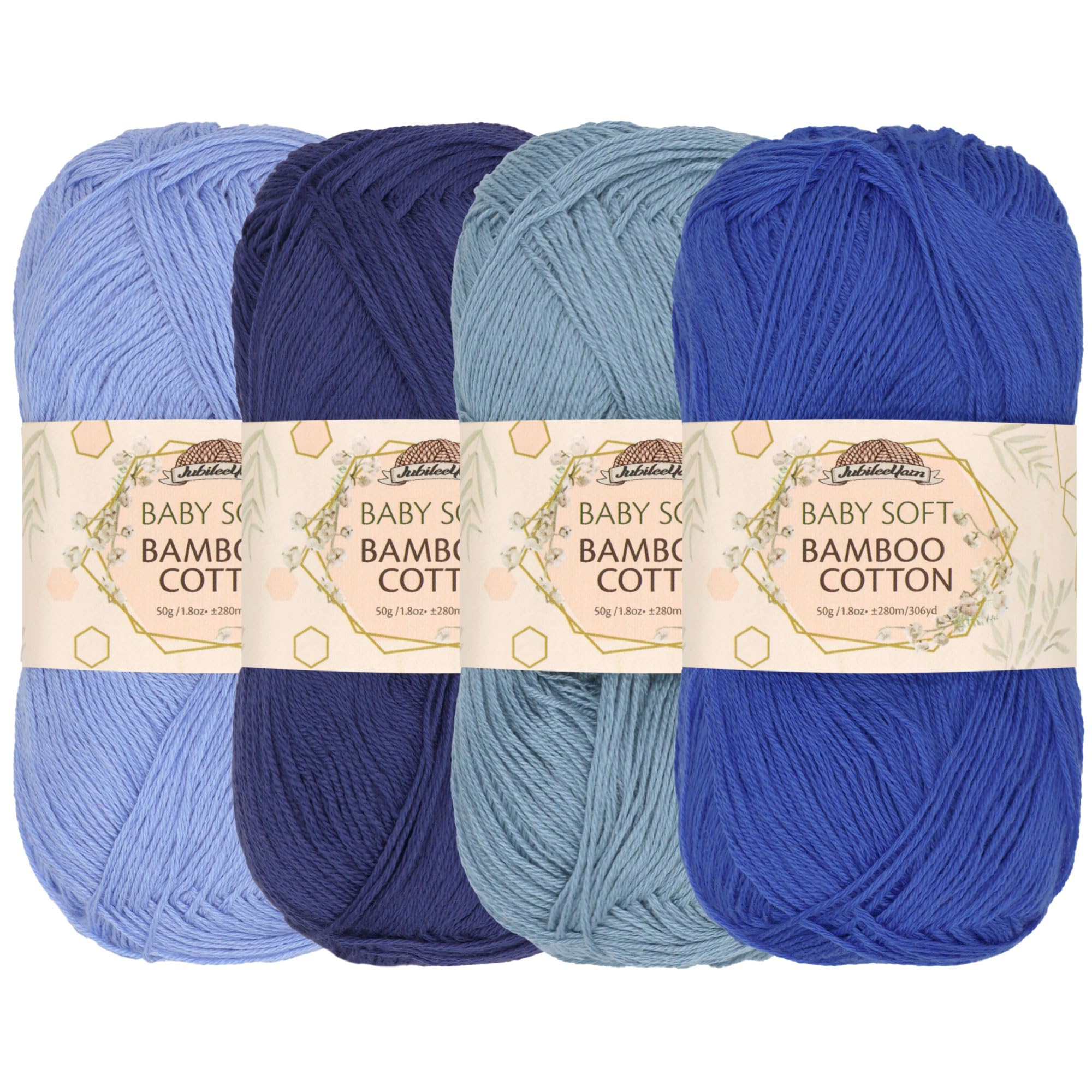 JubileeYarn Baby Soft Bamboo Cotton Yarn - 50g/Skein - Shades of Blue - 4 Skeins