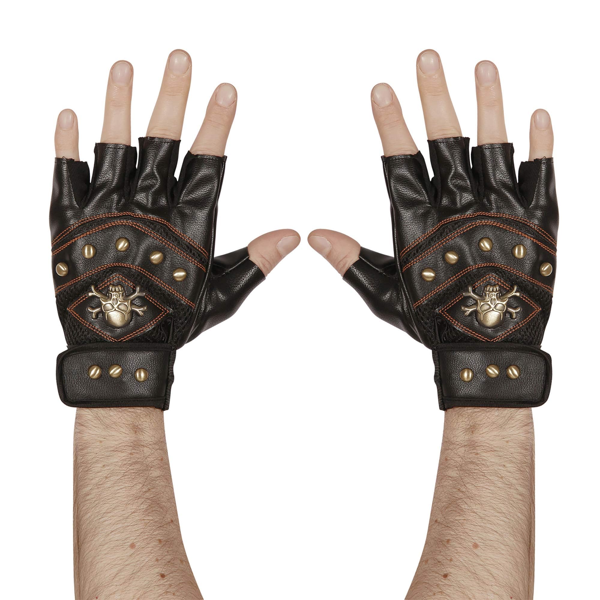 Widmann wdm95704 ? Pair of Gloves Skull with Crossbones Fingerless borchiati Leather, black, one size