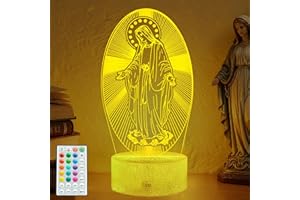 POSSHE Virgin Mary Gift, 3D Christian Night Light, 16 Colors Changing, Remote Control with Timer, RGB Flashing Mode and Dimmable, Religious Lamp for Christmas Birthday Decor