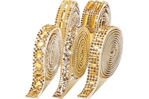 XINNUN 5 Rolls Crystal Rhinestone Ribbon Shiny Rhinestone Ribbon Resin Diamond Ribbon Self-Adhesive Crystal Rhinestone Diamond Ribbon Bling Ribbon for Art Craft DIY Party Decor (Tawny, Mixed Style)