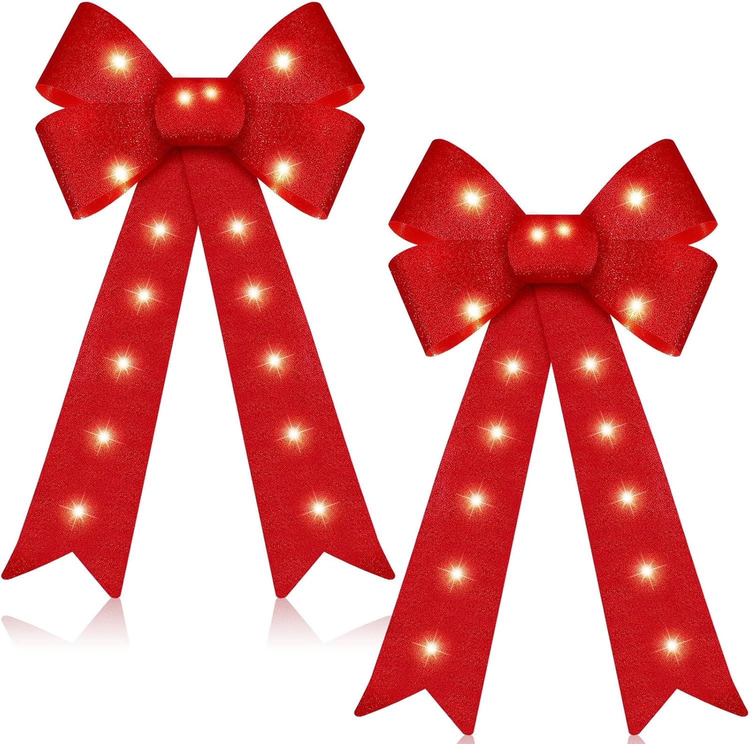 Bows & Ribbons - 2 Pcs Christmas LED Wreath Bow Large 24 x 12 Inch Xmas Lighted Bows Wreath LED Lights Christmas Tree Topper Bows Winter Wall Decor for Holiday Indoor Outdoor Home Xmas Decoration (Red)