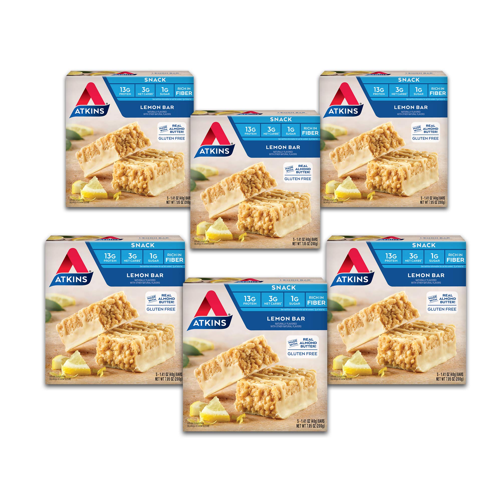 Lemon Snack Bar, Made with Real Almond Butter, 1g Sugar, Gluten Free, High in Fiber, Keto Friendly, 30 Count