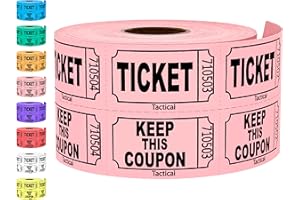 Tacticai 500 Raffle Tickets, Pink (1 of 8 Colors), Double Roll, Ticket for Events, Entry, Class Reward, Fundraiser & Prizes