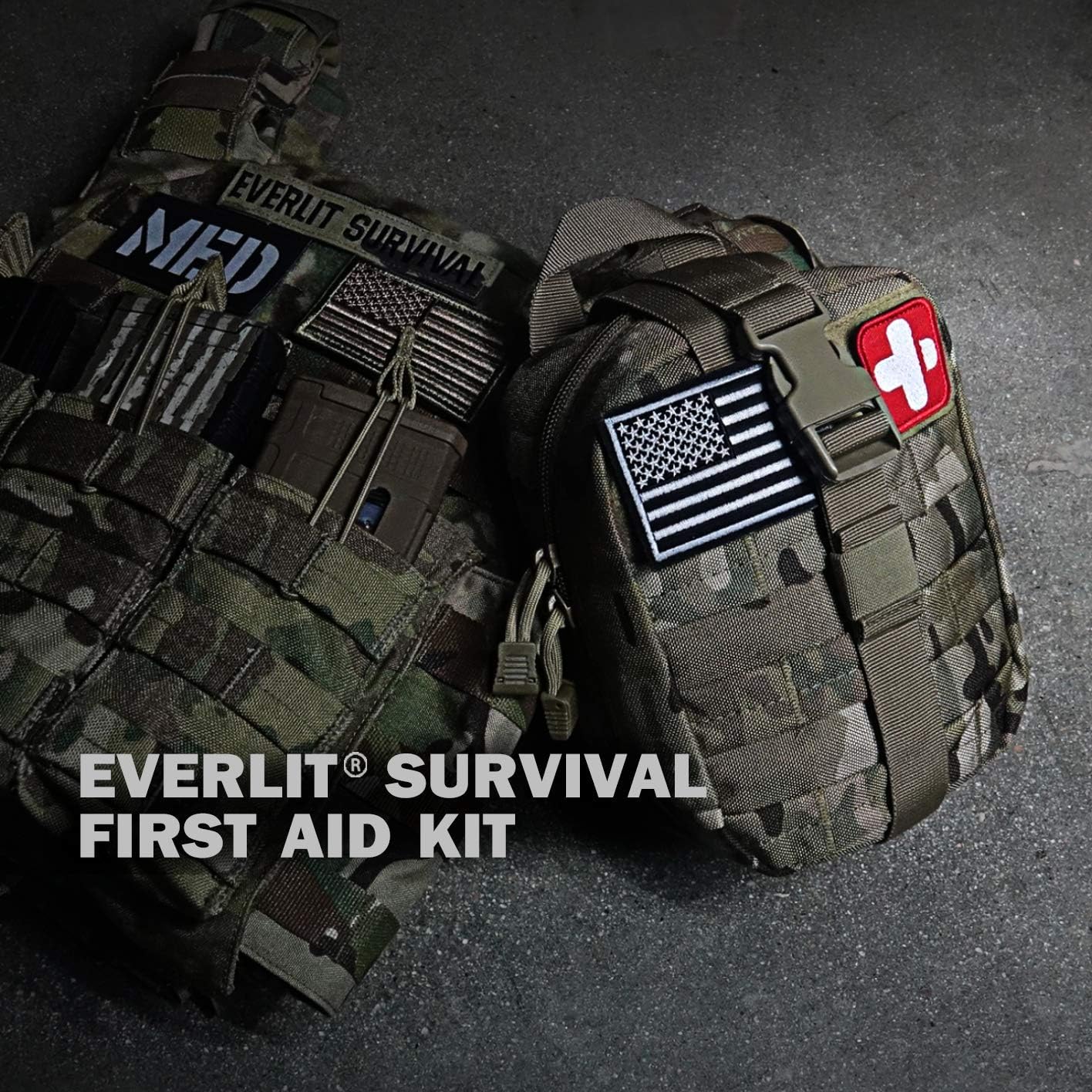 EVERLIT 250 Pieces Survival First Aid Kit IFAK Molle System Compatible Outdoor Gear Emergency Kits Trauma Bag for Camping Boat Hunting Hiking Home Car Earthquake and Adventures (CP Camo) : Sports & Outdoors