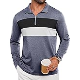 Epoleatries Mens Quarter Zip Polo Shirt Long Sleeve Color Block T Shirts for Men Lightweight Casual Striped Golf Polos