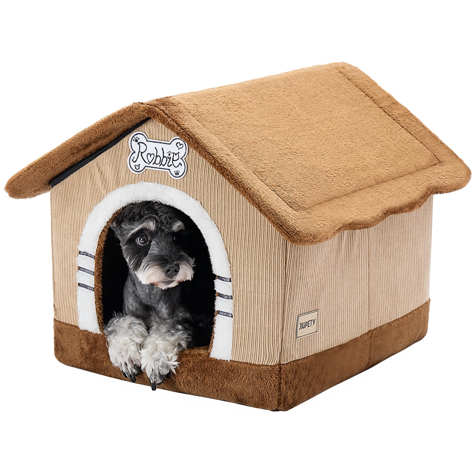 Photo 1 of Jiupety Indoor Dog House with Frame, Large Dog Cave Bed, Insulated Cozy, Suitable for 15-30 lb, Large (20"×18"×18"), Brown