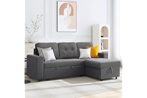 IULULU L Shaped Sectional Sofa, 82 Inch Convertible Sleeper with Pullout Bed, Storage Chaise, Cupholders, 2 in 1 Pull Out Couch for Living Room, Apartment, Dark Grey