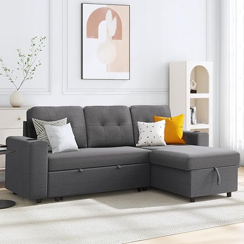 IULULU L Shaped Sectional Sofa, 82 Inch Convertible Sleeper with
