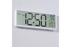 Large Digital Wall Clock Battery Operated White, Atomic Clock with Large Display Numbers, Calendar, Auto DST, Clocks for Livi