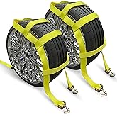 KODIAK STRAPS Adjustable Wheel Net Tow Basket Straps with Swivel J Hooks (2 Pack) - Universal for 14"-22" Tires - Strap for Dolly with Ratchet or Winches, 10,000lbs Break Strength