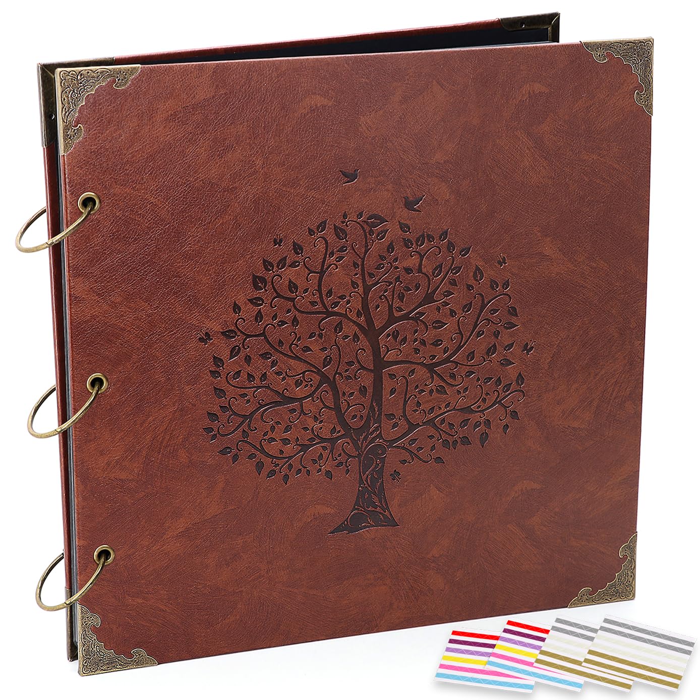 Photo 1 of ADVcer Photo Album Scrapbook, 12x12 inch 50 Pages Vintage Leather Cover Big Three-Ring Binder Family Picture Booth DIY Scrapbooking Albums with 408pcs Self Adhesive Photos Corner for Memory Keep, Tree